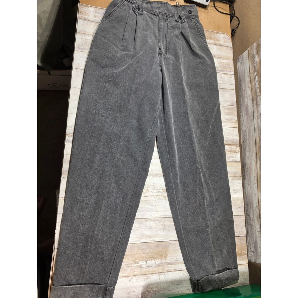Justin Allen Vintage High Waisted Pleated Tapered Trousers Charcoal Grey 7/8